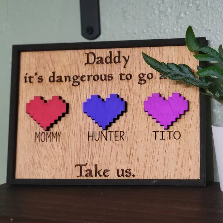 Personalized Wood Gamer Heart with Kids Names Frame