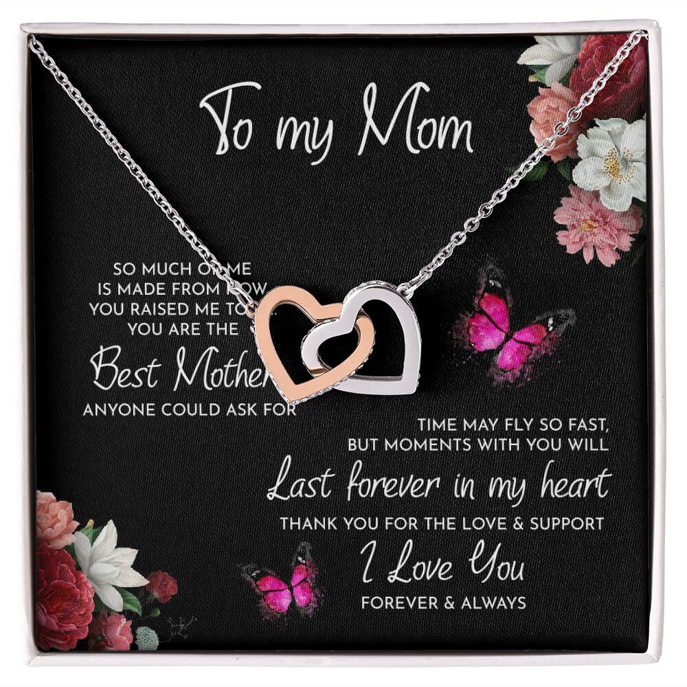 TO MY MOM TIME MAY FLY INTERLOCKING HEARTS NECKLACE